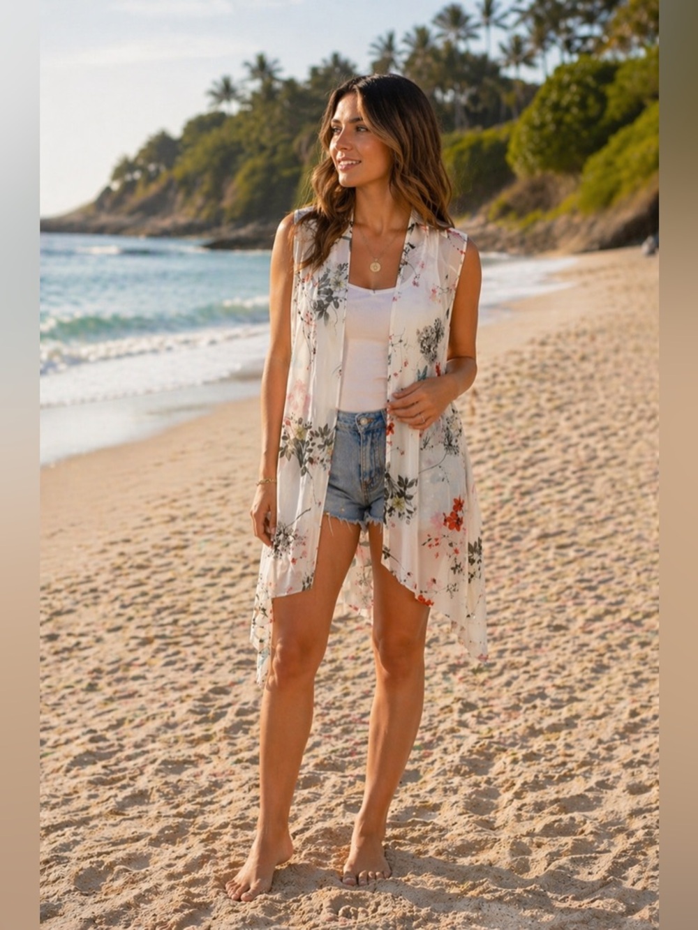 Dynamite Sheer Floral Kimono Beach Cover Up XS/S Lightweight